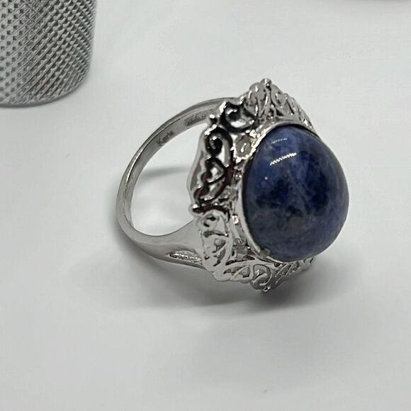 Beautiful Vintage Silver Ring With Blue Marbled Stone - Picture 5 of 6